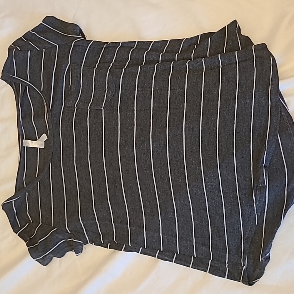 Gray white and striped tunic style tee